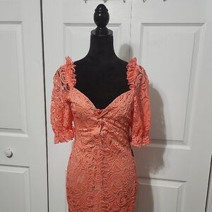 #44 Gold Hanger Collection Venus Coral Lace Long Sleeve Dress